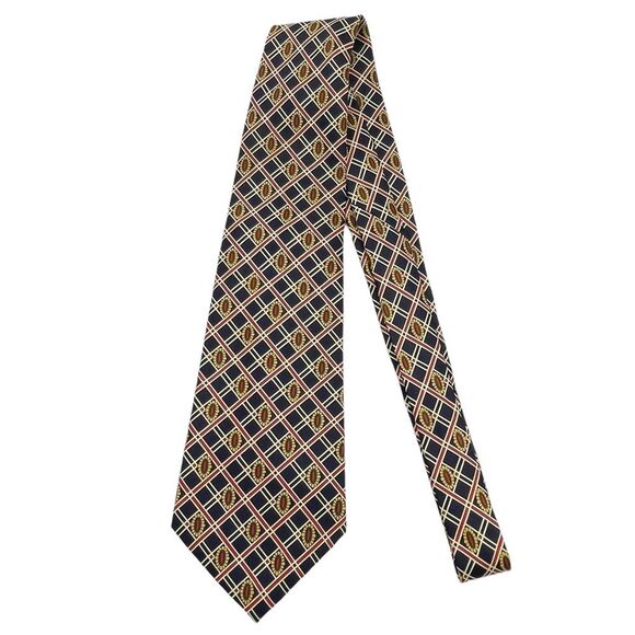 Vintage Rene Chagal 100% Silk Twill Tie Navy Gold Red Preppy Pattern Necktie - Picture 5 of 11